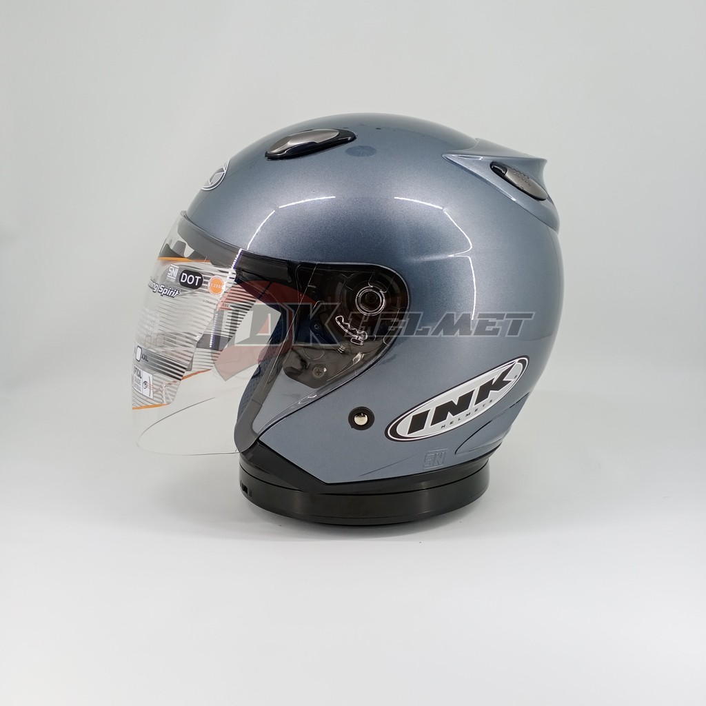 helm half face ink centro jet solid all grey met glossy original abu abu metallic polos