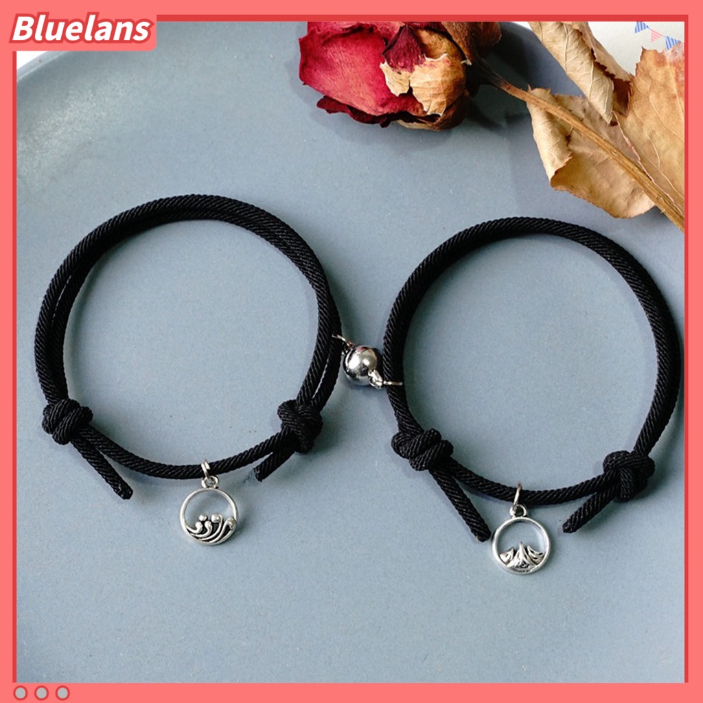 Bluelans 2Pcs Adjustable All-match Magnet Couple Braided Bracelet Fashion Jewelry