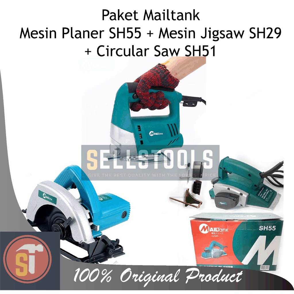 PAKET TUKANG KAYU MAILTANK Circular Saw Gergaji Bundar SH 51, Planner Alat Serut Kayu SH 194A, Jigsa