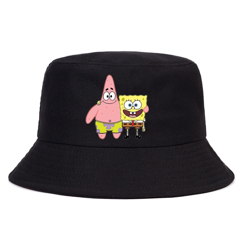 Topi Bucket Motif Print Anime Spongebob Squarepants Patrick Star Squidward Bahan Katun Untuk Unisex