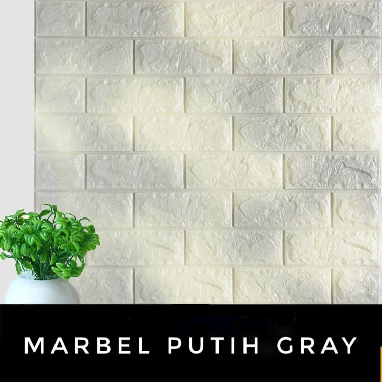 Wallpaper Tembok Dinding 3D Model Batu Bata Putih/Walpaper Tembok Dinding Untuk Mempercantik Ruangan-Marbel PutihAbu Bata