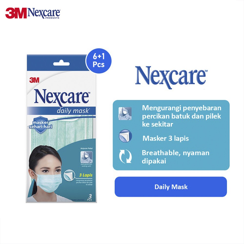 Nexcare 3M Masker 3 lapis Earloop 3pl Mask 6+1 Pcs Daily Masker