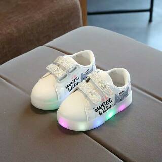 SH18172 Sepatu  sneaker kets  sport led lampu hello kitty 