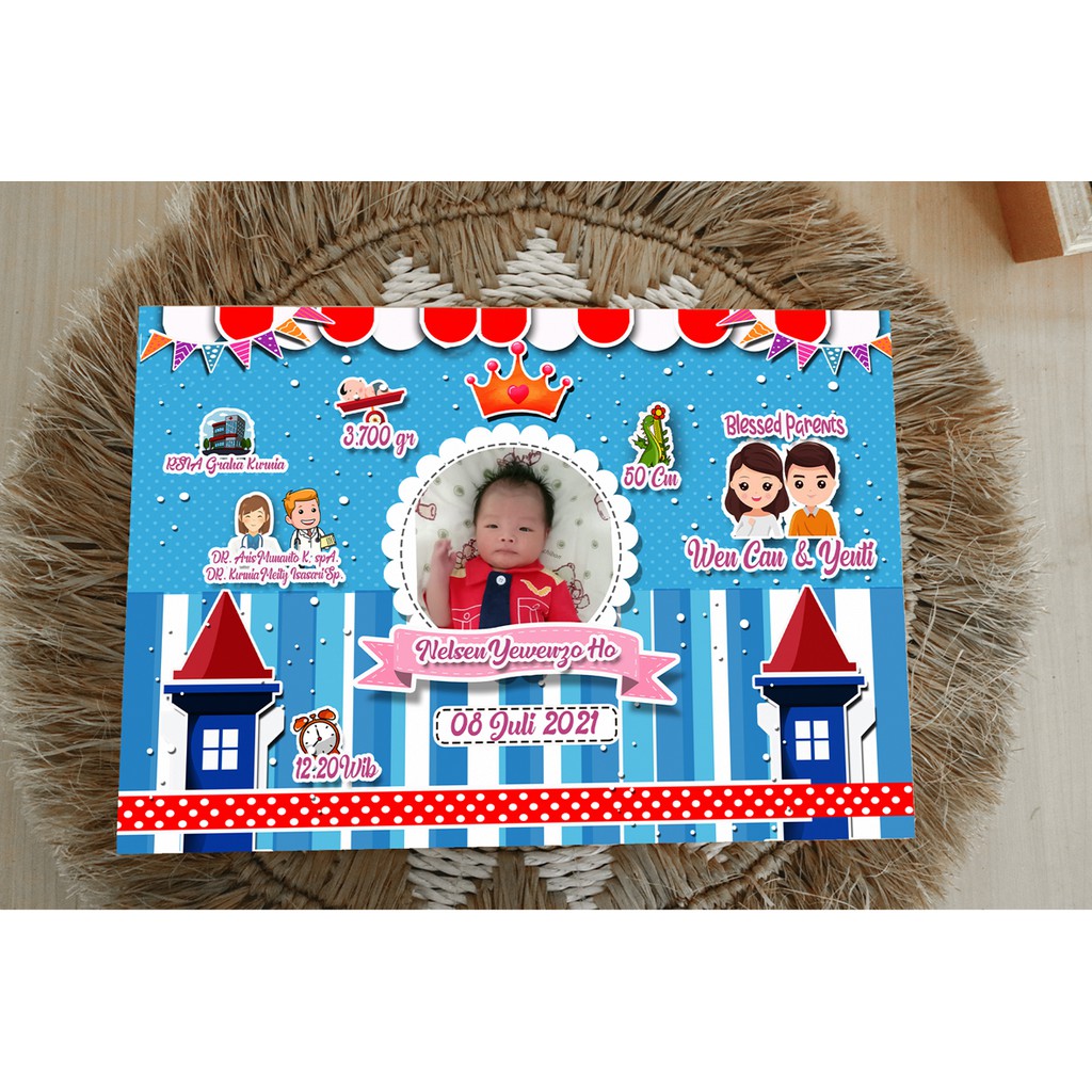 A1-5 Biodata Bayi tema COWOK baby boy Costum Lucu Cetak + Bingkai 10Rs 21×30 cm