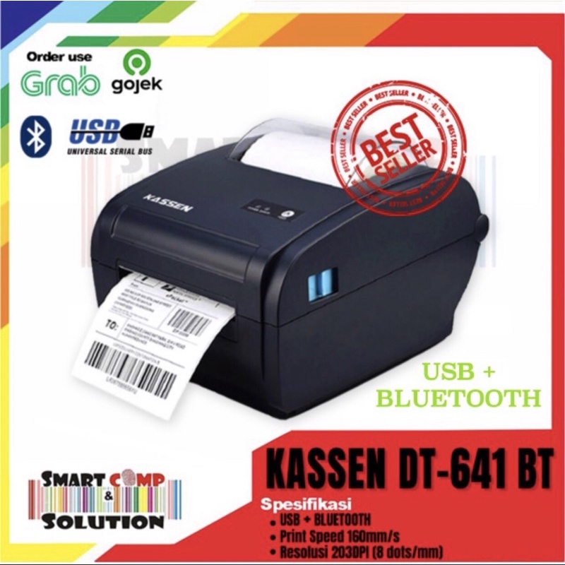 Printer Thermal Stiker Alamat Kassen DT-641BT Setara Zjiang ZJ-9210BT USB + Bluetooth