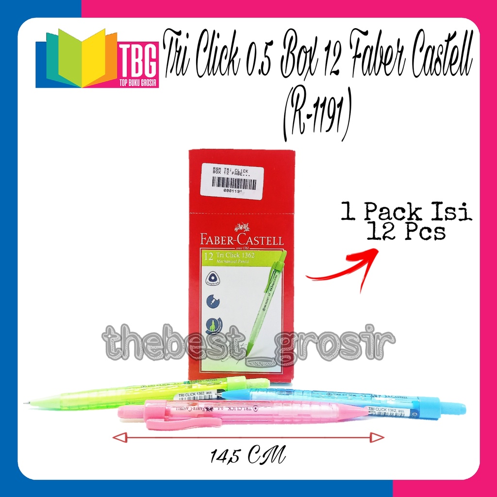 

TRI CLICK BOX 12 FABER CASTELL/ PENSIL MEKANIK/ MECHANICAL PENCIL/ PENCIL ISI 0.5MM (R-1191)