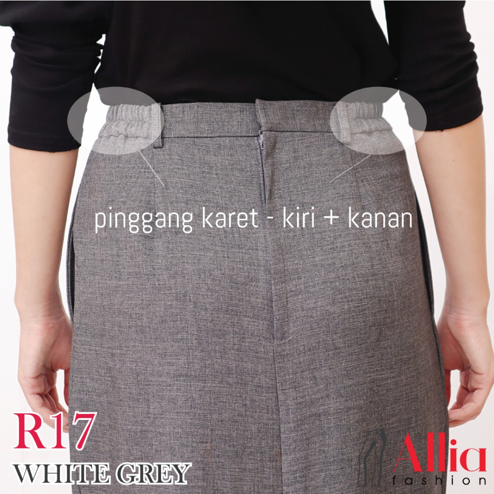 ALLIA R17 WHITE GREY M - 7L - ROK KERJA SPAN - ROK SPAN WANITA JUMBO - ROK KERJA PANJANG