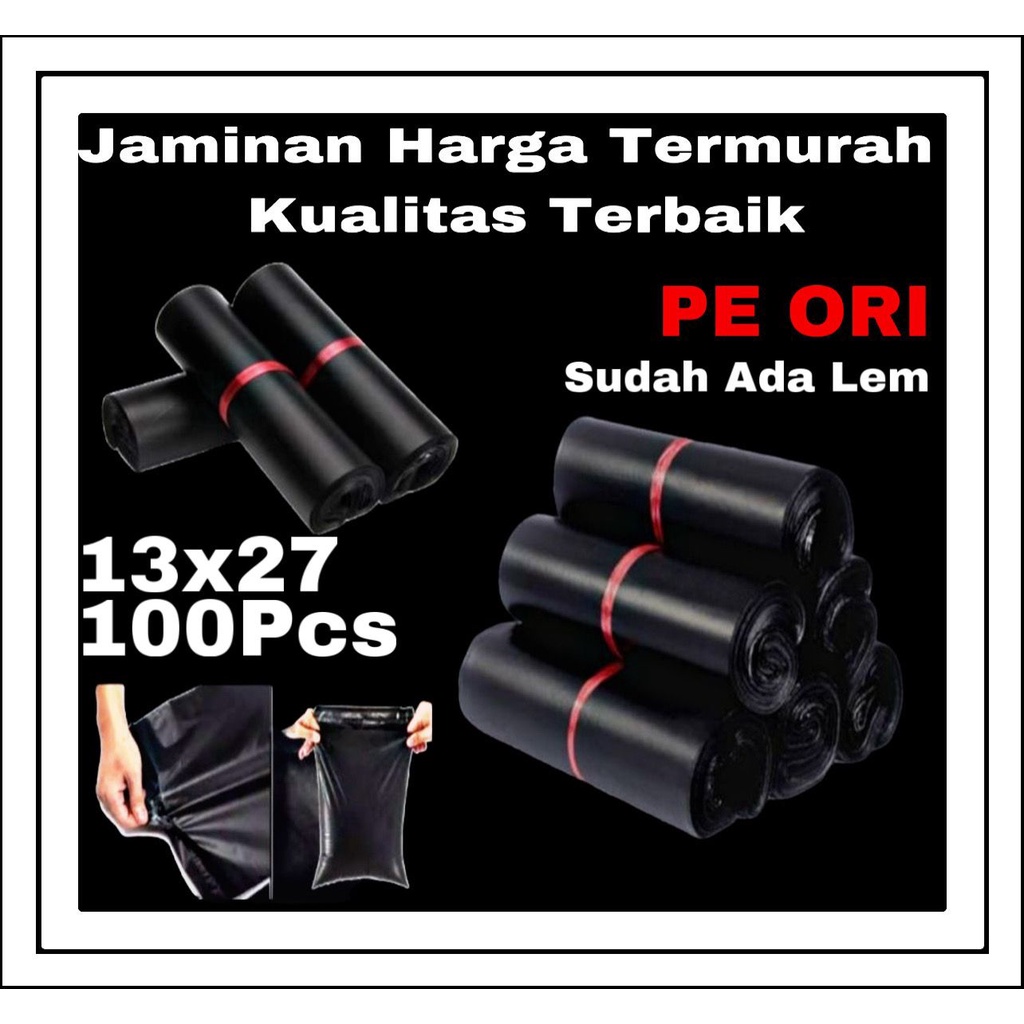 

POLYMAILER 13X27 CM 100PCS PE HITAM GLOSSY / PLASTIK PACKING ONLINE / PLASTIC POLYMAILER