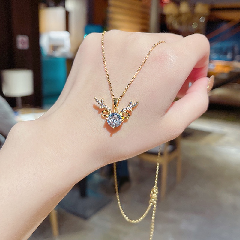 Kalung Rantai Klavikula Bahan Baja Titanium Aksen Zirkon Gaya Korea Untuk Wanita