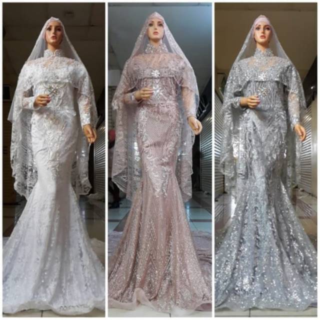 Gaun pengantin mewah rok model ekor duyung kebaya brukat ellieshab sugar candy crush