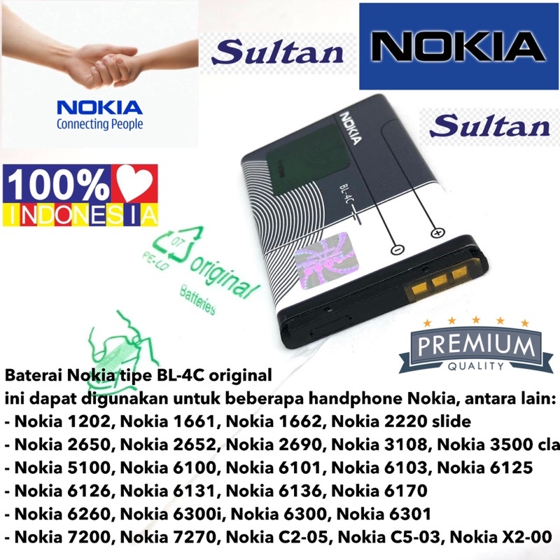 GROSIR BATERAI ORIGINAL NOKIA BL 4C COPOTAN ORI100% BL-4C NOK 6100 6300 2650 5100 6100 6130 6170 7200 7270