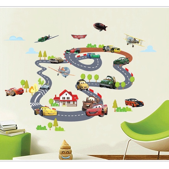 Reliza Wall Sticker Sirkuit Mobil Cartoon Car Transportation Stiker Dinding XY1160