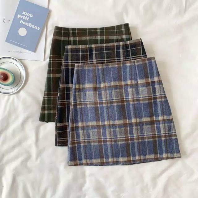 비블✨Rok bergaris kotak kotak gaya anak korea selatan