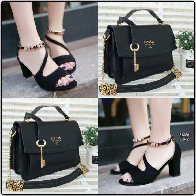 paket set combo tas dan sandal hak tahu gembok