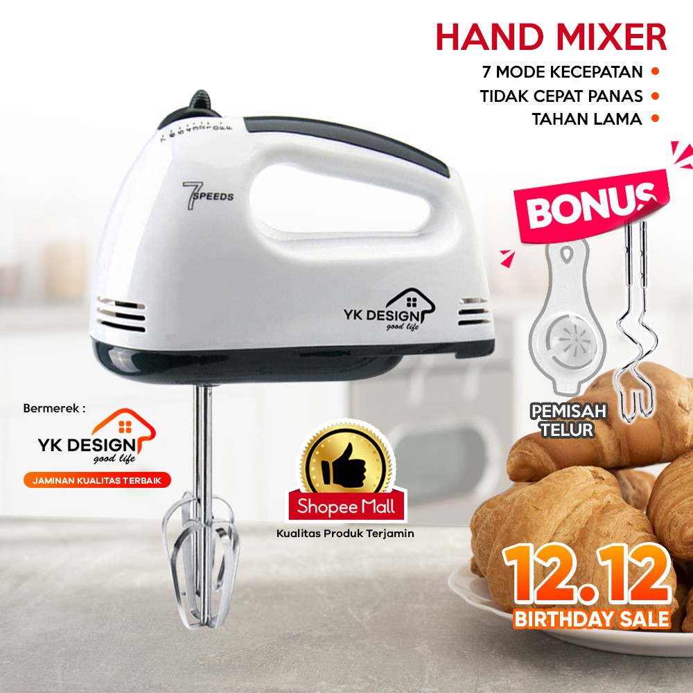 PARIM Hand Mixer Putih / ALAT Pengaduk telur mixer tangan BERMEREK YK