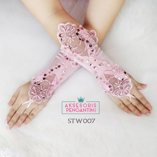 [PRODUK TERLARIS] WEDDING GLOVES SARUNG TANGAN AKSESORIS PENGANTIN PINK STW007