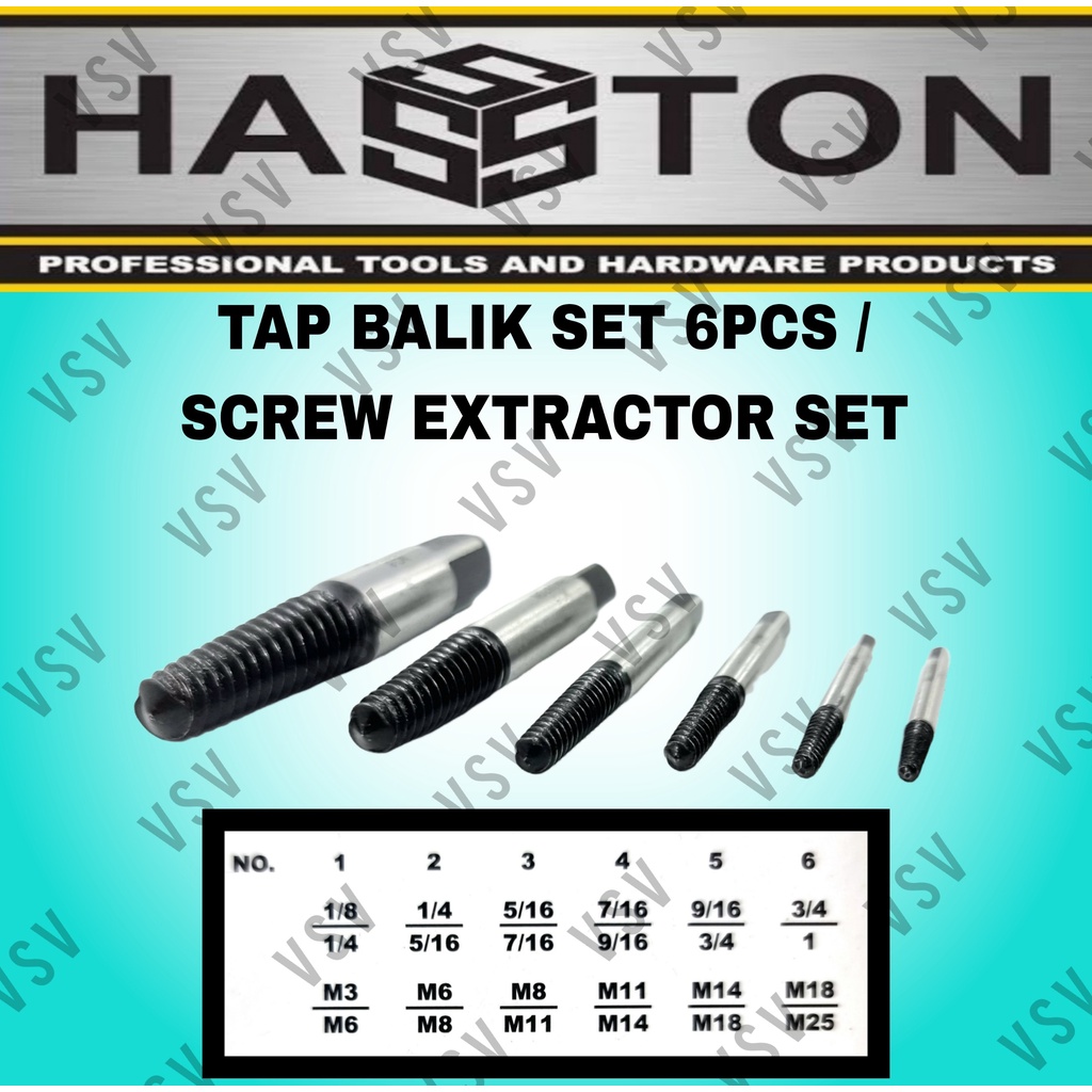 Hasston Tap Balik Set 6pc 3799-100 Screw Extractor Set 3799-100