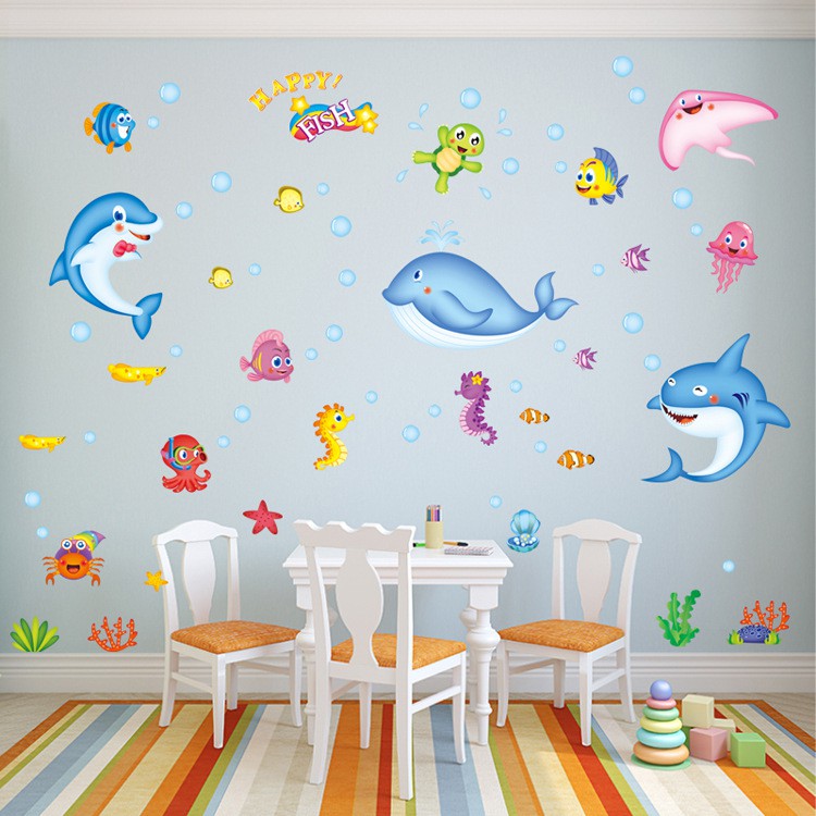 Reliza Wall Sticker Fish Dolphin Whale Ikan Lumba Lumba Stiker Dinding LDR7159