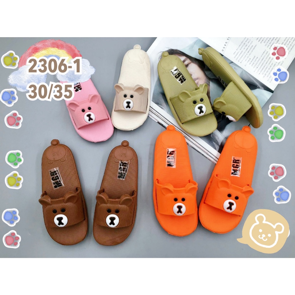 Sandal Karet Slop Anak Bear Beruang Enteng Lucu Impor MGR Morego Mokaya Balance Breslin / size 30-35 (2306-1)