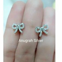 (COD)Giwang tusuk pita remaja &amp; dewasa mata diamond putih  perak asli 925/silver lapisan emas putih.