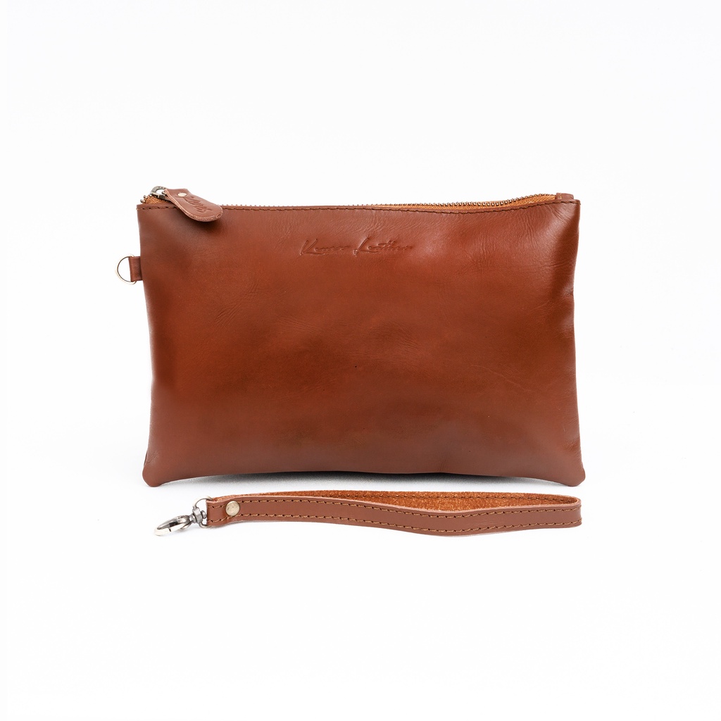 Kenes Leather Clutch Tas Tangan Pouch Unisex Kulit Asli SIMPLE Pullup - Free Gravir Nama