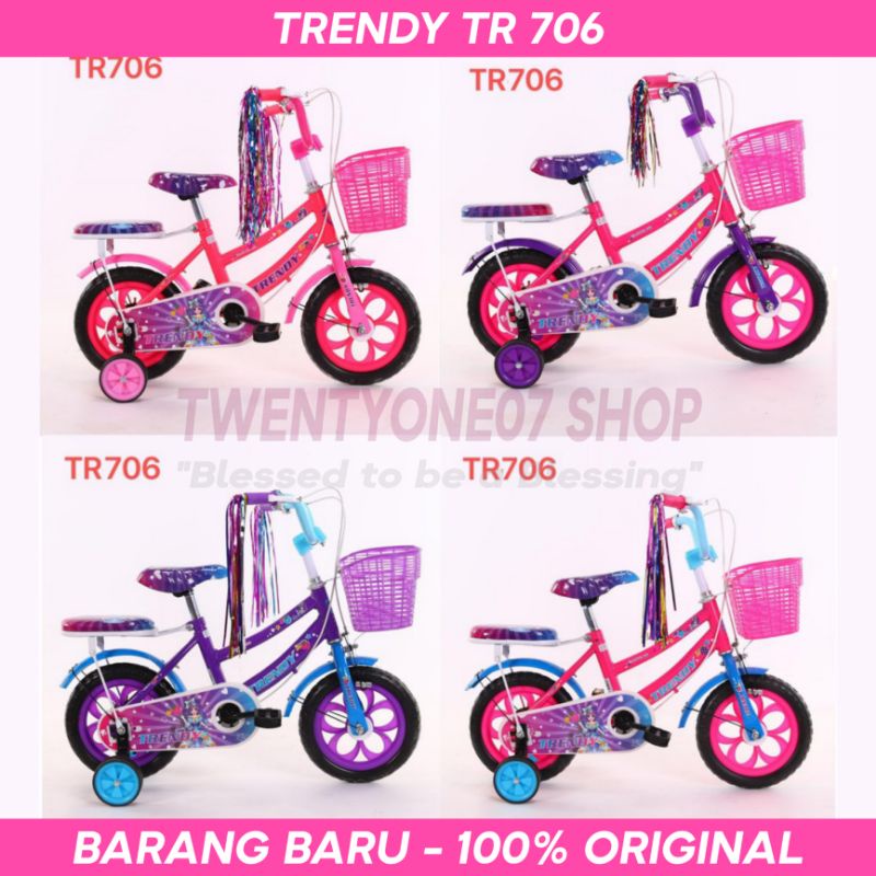 Sepeda Anak Perempuan Cewek Mini 12 Inch Trendy TR 706 Hi Ten Steel Ban EVA Usia 2-4 Tahun