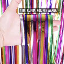 tirai foil warna warni / backdrop rainbow / foil fringe curtain / background dekorasi pesta pelangi