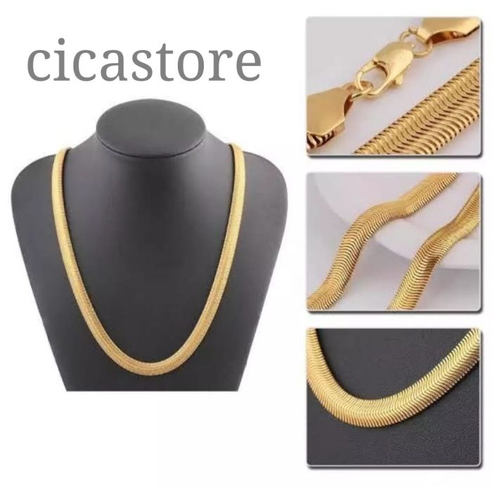 Kalung Gepeng Belut Titanium Anti Karat Dan tidak mudah Luntur Gold New