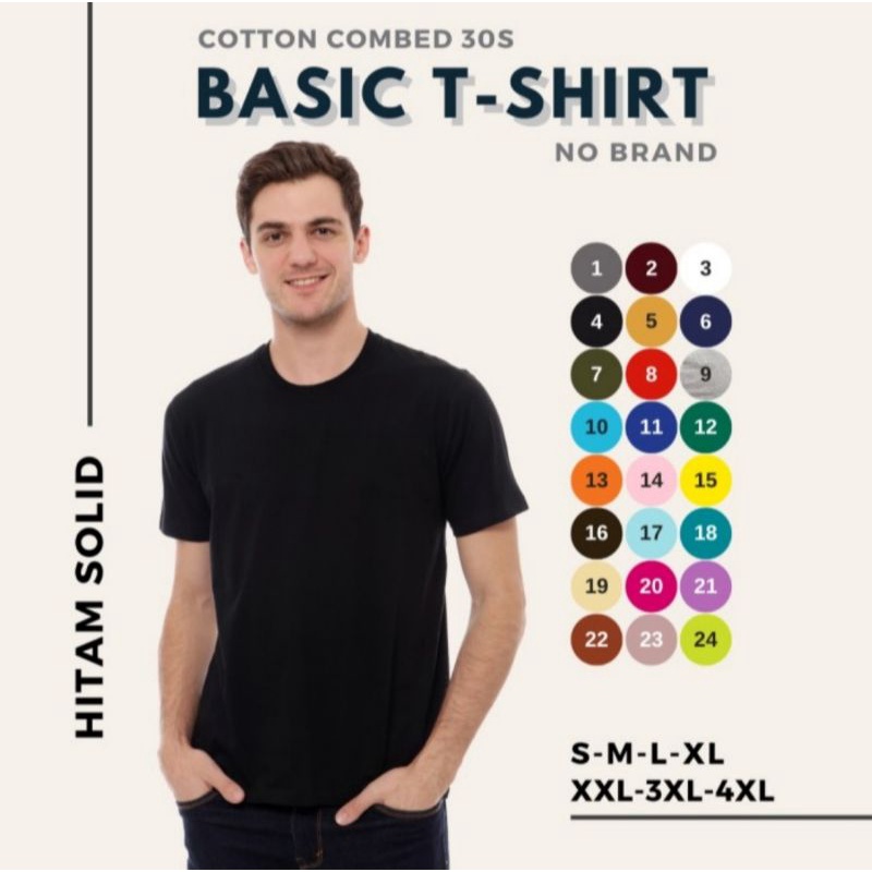 KAOS POLOS LENGAN PENDEK ROUND NECK  UNISEX COWOK CEWEK UKURAN M, L, XL, XXL, XXXL COTTON 30S SOFT g