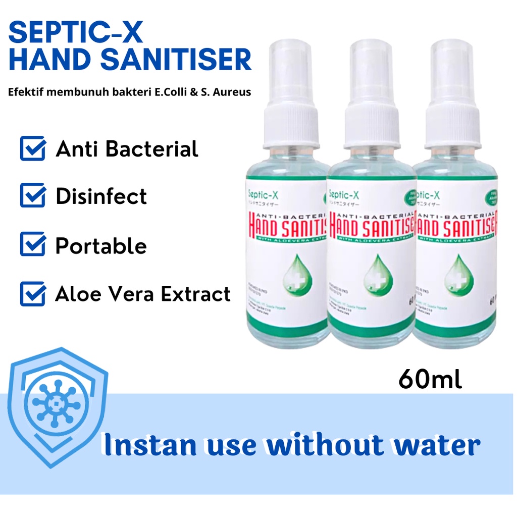 TERLARIS!! Izin Edar DEPKES Septic-X Hand Sanitizer 60ml CAIR Alcohol 70%-HS60