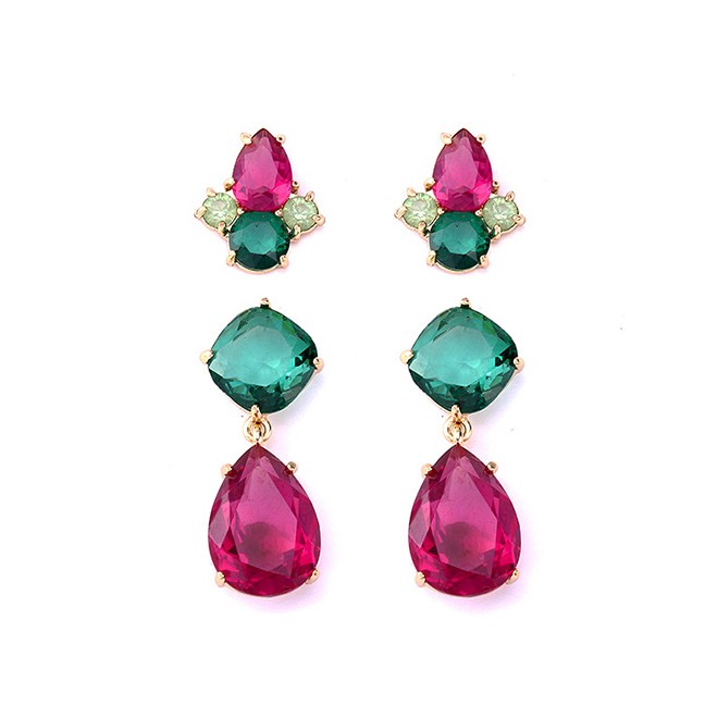 LRC Anting Tusuk Fashion Color Diamond Stud Earring Set F50574