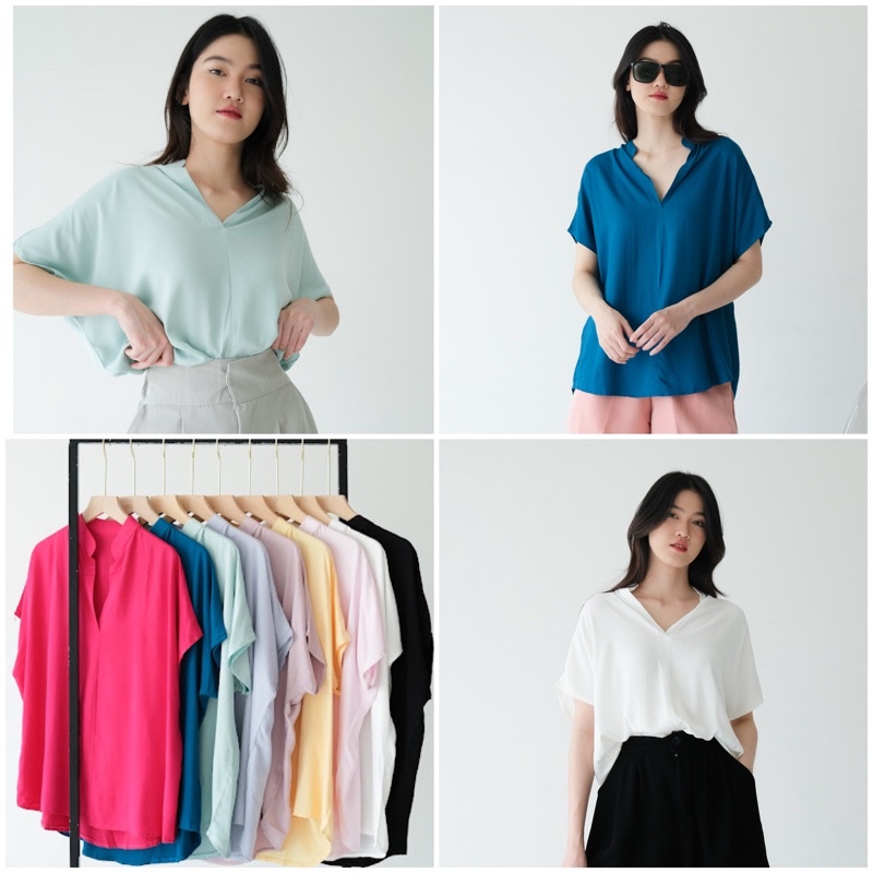 Plain Mao Blouse Vneck | Atasan polos simple basic | Blouse Atasan Vneck Rayon Twill |