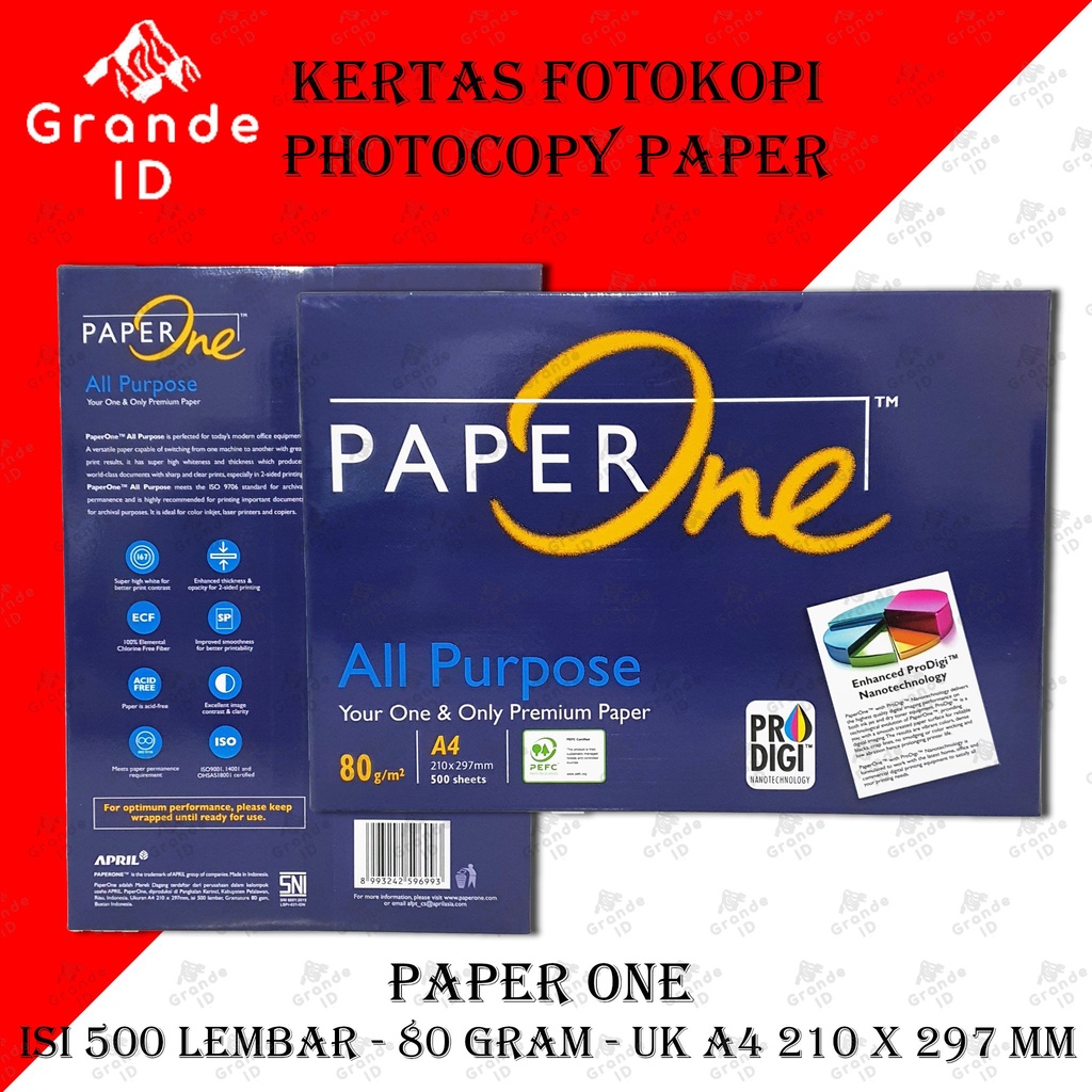 

KERTAS FOTOKOPI PAPERONE 80 GRAM A4 210 X 297 MM 500 LEMBAR PAPER ONE