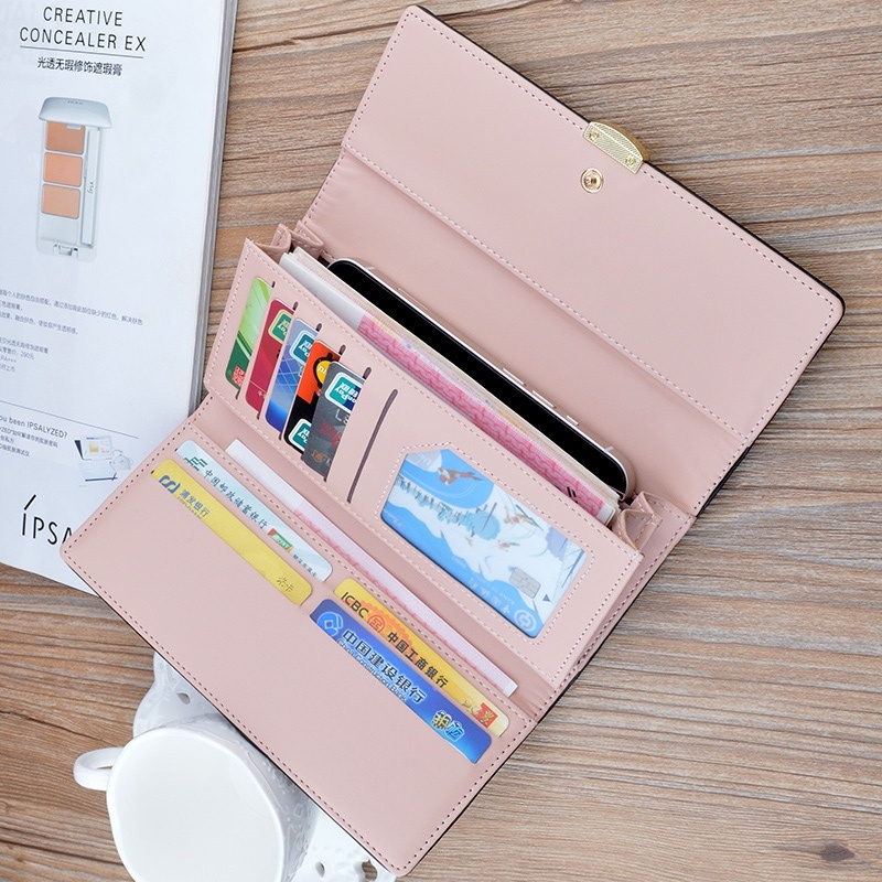 DOMPET LIPAT PANJANG WANITA PESTA KULIT HITAM SLOT KARTU HILLES WA496B5 IMPORT KOREA UANG BESAR PREMIUM CEWEK MURAH REMAJA TIPIS SIMPLE BRANDED BATAM