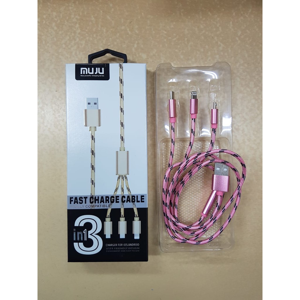 Kabel USB Fast Charging 3 in 1 usb micro + type c + lighthning High Quality