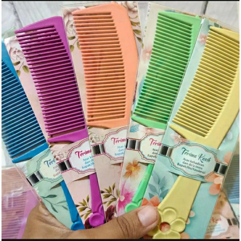 

souvenir sisir mìni kemas alas kertas warna motif isi 50 pcs