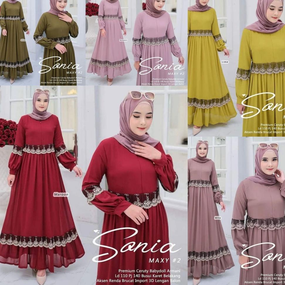 SONIA MAXI - baju gamis maxi dress wanita terbaru resleting depan 6E4