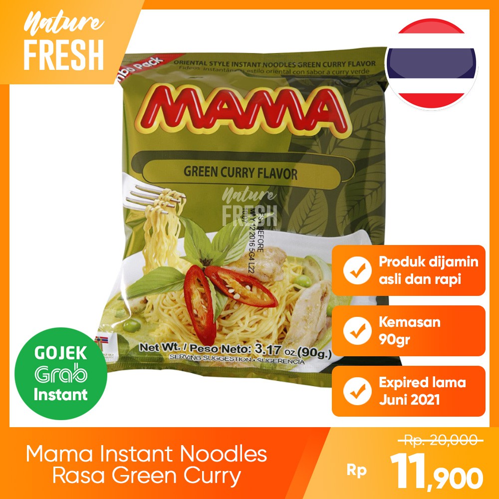 Mie Instan Mama Green Curry Kemasan 90g Makanan Thailand - Mama Instant Noodle Thailand Food