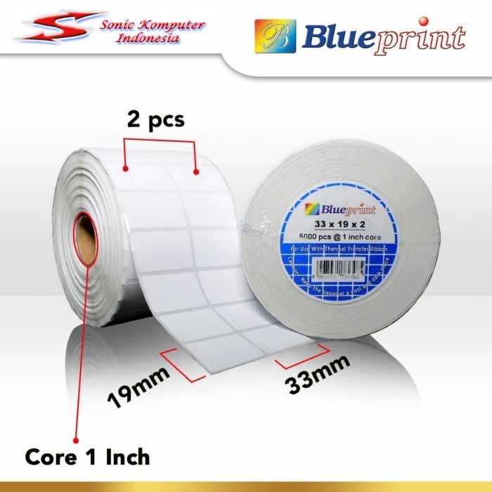 Sticker label Barcode 33x19mm 2 Line Semi Coated BLUEPRINT isi 5000Pcs Stiker Core 1&quot; Inch