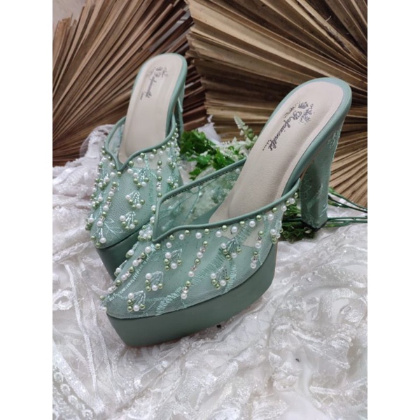 sepatu wedding sepatu wanita yasmika Sage green 12cm