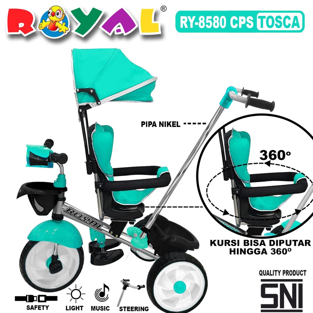 Sepeda Roda Tiga Anak Royal RY8580 Musik Lampu Ban Besar