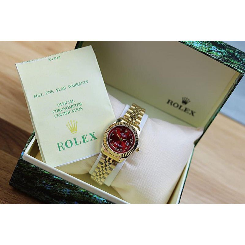 Jam Tangan Wanita Rolex Plat Warna Premium Case Gergaji Fullset Box Rolex &amp; Baterai Cadangan