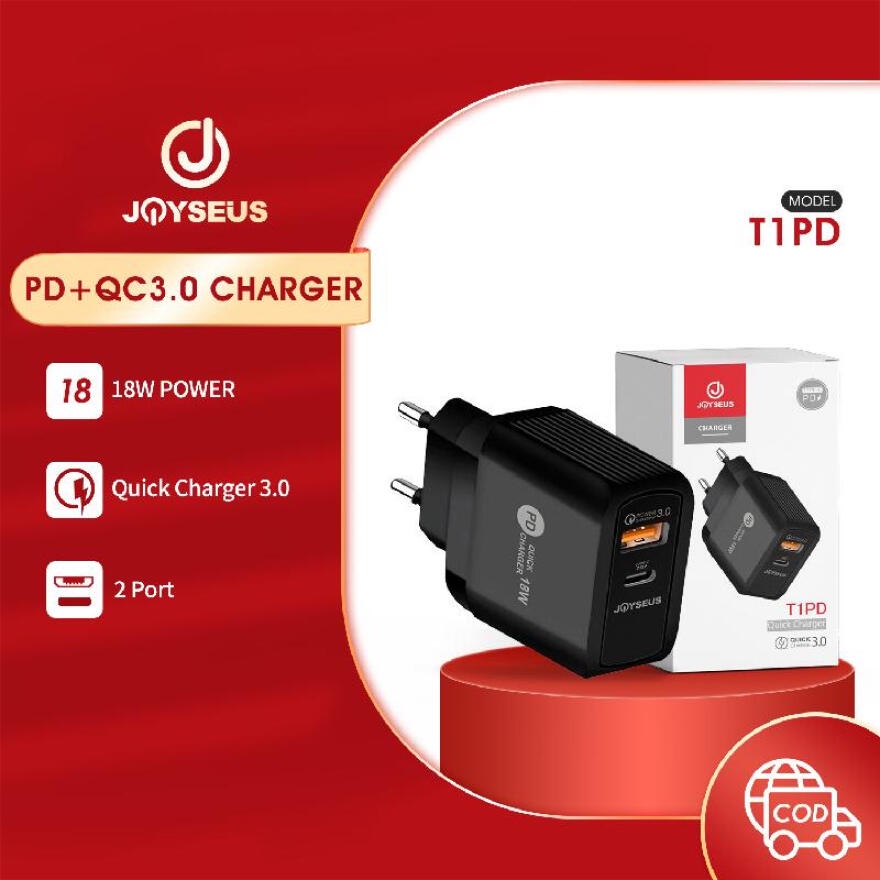 JOYSEUS T1PD - Adaptor Wall Charger Dual Port USB+PD QC3.0 Fast Charging 18 W