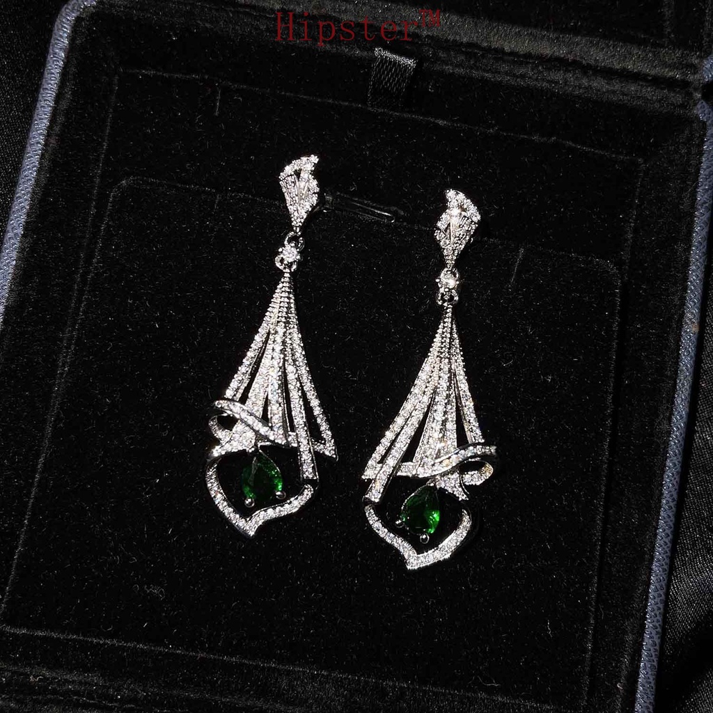 New Luxury Full Diamond Natural Emerald Colored Gems Stud Earrings