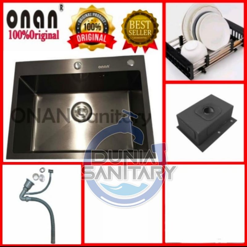 Paket Komplit Kitchen sink ONAN 6045 BLACK Original Bak cuci piring Hitam