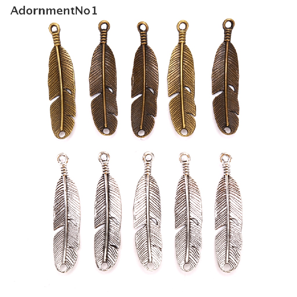 (AdornmentNo1) 10pcs / Set Liontin Antik Bentuk Bulu + Daun Bahan Metal Untuk Aksesoris Perhiasan