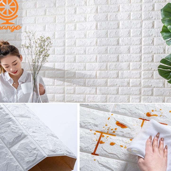 ➼ PAKET 10 LEMBAR Wallpaper 3D Foam Batu Bata Putih (Paket 10 Lembar) Ukuran Setengah Orangedekorasi