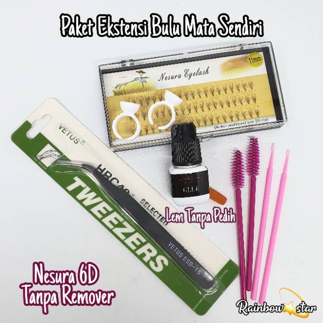 Paket Eyelash Extension / Ekstensi Bulu Mata Sendiri / Paket Lem Tanpa Pedih