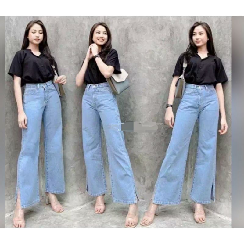 Rk,CELANA JEANS KULOT BELAH SAMPING/CELANA HW BELAH JEANS