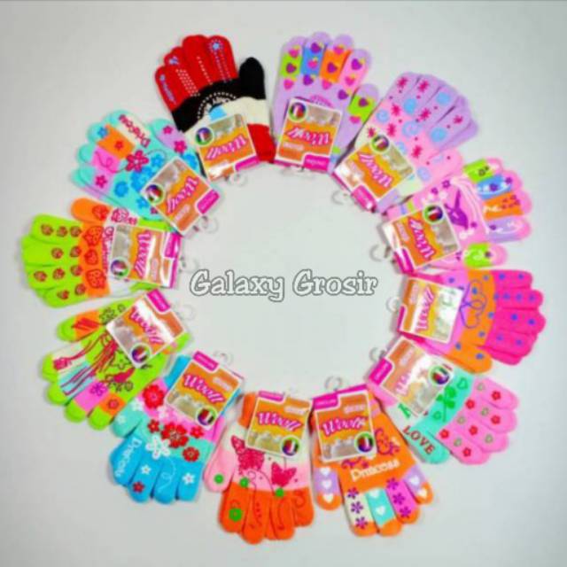 [12pcs] Sarung tangan anak cewek [Harga Grosir] Motif